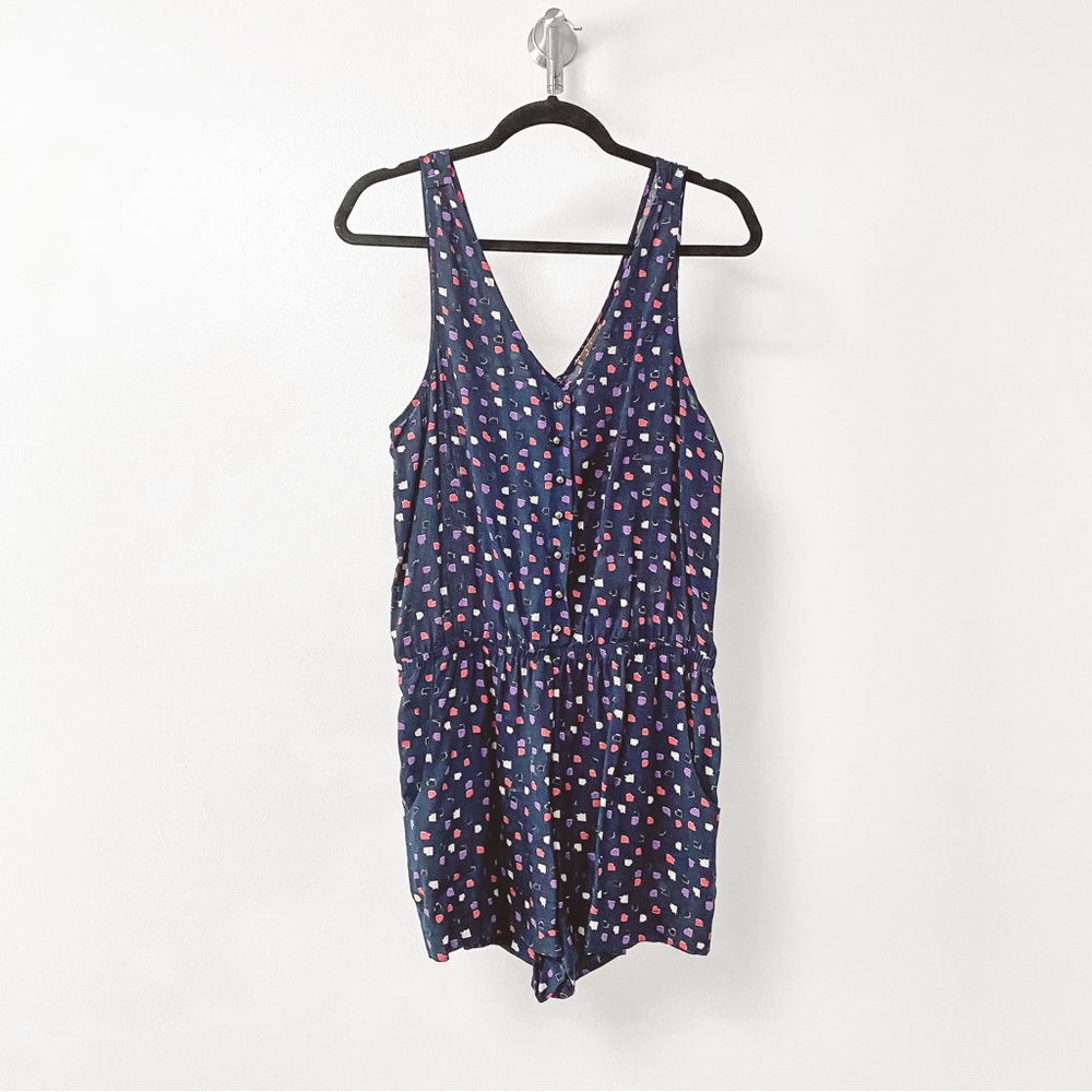 DM BM‎ Spring Break Summer Vacation Casual Chic Printed Romper Navy Medium